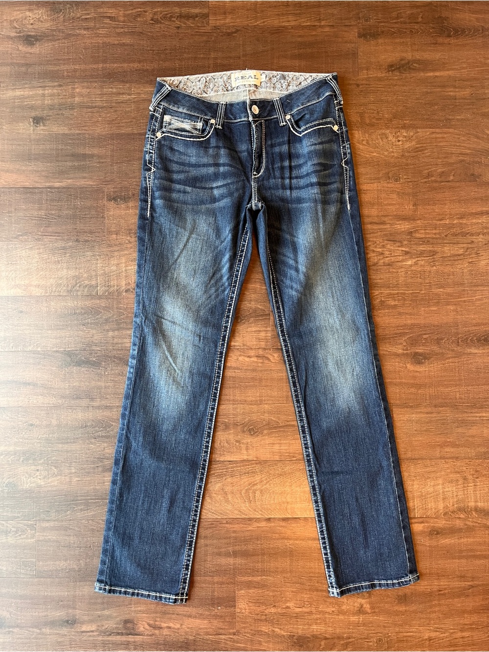 Ariat REAL Straight Leg Jeans Womens 32 XL Blue Dresden Real Mid Rise Straight